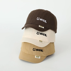 Kids cotton short brim baseball cap with 3D embroidery smiley for ages 2-5