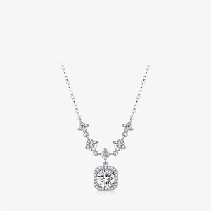925 Sterling Silver Necklace With Moissanite Square Halo Geometric Pendant Clavicle Chain Elegant Jewelry For Women