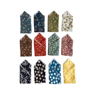 Set of 12 floral cotton linen square scarves with varied patterns for women