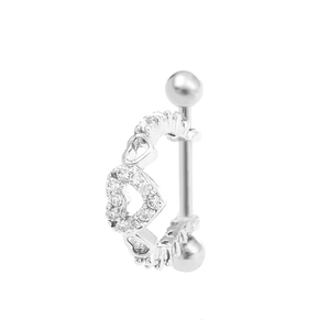 Funkelnder Bauchnabelpiercing mit drei Herzen aus silbernem Edelstahl und Zirkonia