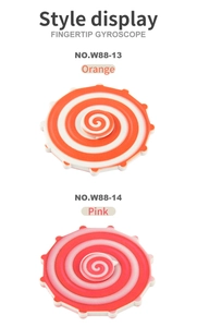 Detail view of pink and orange fingertip gyroscopes in W88-13 and W88-14 colorful styles