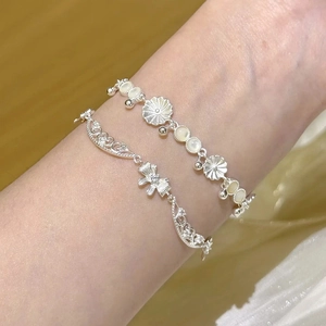 Bracelet Nœud Cuivre Zircone Dentelle Creuse Design Doux Style Coréen Pour Femmes Couleur Argent Bijoux
