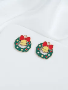 Detail of Christmas wreath enamel charms with red bows for DIY jewelry making