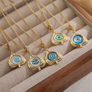 Turkish Evil Eye Pendant Necklace Gold Plated Copper Enamel Leaf Shape Box Chain For Women Minimalist Fashion Jewelry