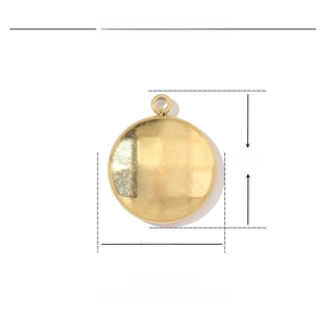 Detaillierte Maße des gehämmerten Herzanhängers aus Gold-Edelstahl, 14 mm breit