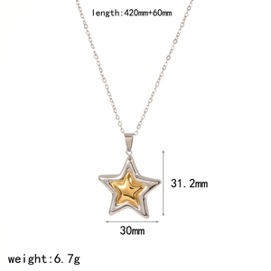 Detailed view of layered star pendant showing exact size and 420mm chain length specs