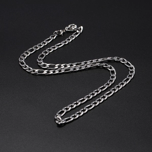 Men's hip-hop stainless steel Figaro chain necklace in polished silver finish