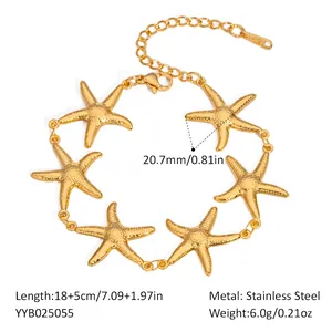 Detail of golden starfish bracelet links in stainless steel with 20.7mm charm diameter
