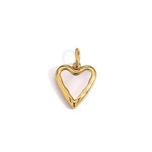 Elegante pendente a cuore placcato oro con intarsio in conchiglia bianca per fai da te
