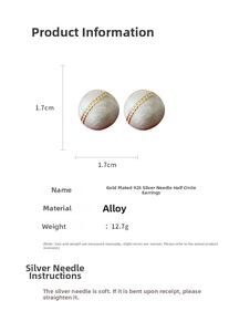 Detailed view of semi-circle stud earrings with white marble oil and gold plating details