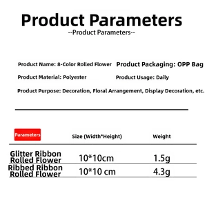 Detailed specification chart for colorful polyester wavy ribbons for DIY decorations