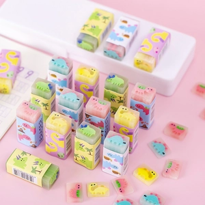 Scented cartoon dinosaur jelly erasers set for school students in vibrant assorted colors