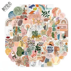 Detailed macro shot of 100pcs Bohemian and INS style stickers in earth tones