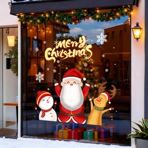 Christmas Window Clings Santa Snowman Reindeer Static PVC Stickers Double Sided Color Holiday Party Home Shop Glass Decor