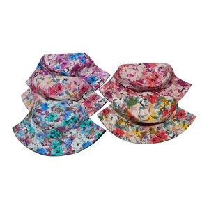 Women's reversible colorful floral bucket hat with artistic watercolor flower pattern