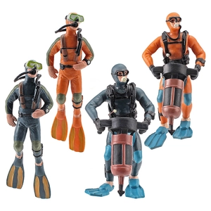 Lot de 4 figurines miniatures de plongeurs en orange et bleu avec équipement de plongée