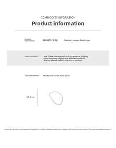 Size specifications for double-layer copper necklace with black onyx beads and measurements