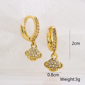 Miniature gold plated planet earrings with cubic zirconia, length 2cm and weight 3g
