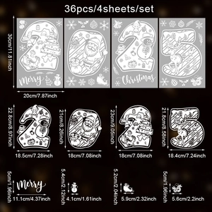 Detailed sheet size of 36pcs Christmas window stickers with 2025 Santa and deer patterns