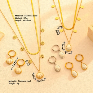 Double-layer stainless steel water drop shell jewelry set with necklace and earrings