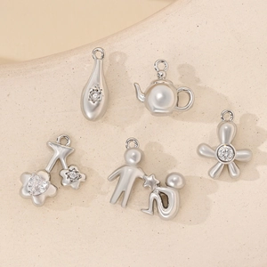 Silver geometric metal pendants with cubic zirconia for DIY jewelry making sets