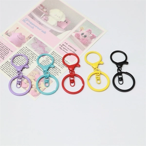 Colorful metal lobster clasp keychain set with ring in purple blue red yellow black