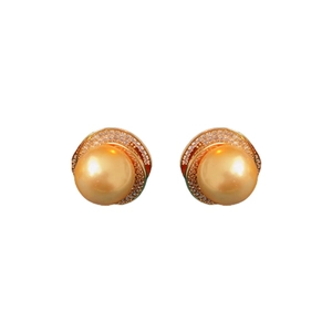 Vintage champagne gold pearl earrings with sparkling zircon halo in a classic design