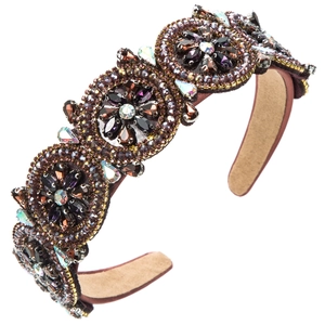 Retro vintage headband with heavy embroidery, purple gemstones and sparkling crystals