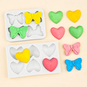 Silikonformen-Set mit Herz und Schleife für Schokolade, Fondant und Harz