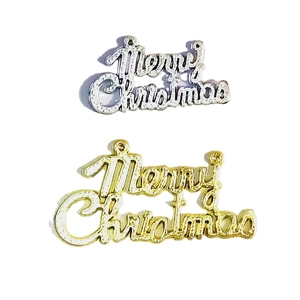 Golden and silver Merry Christmas letter plate ornaments for holiday tree decoration