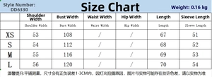 Size chart for women striped poplin shirt with bust and sleeve measurements in centimeters