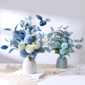 Artificial Eucalyptus Leaf Ping Pong Chrysanthemum Bouquet Satin Flower Arrangement Home Office Wedding Decor Ins Style