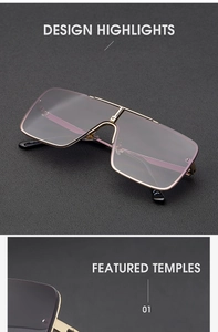 Detail of golden metal hinges and CE certification mark on stylish square sunglasses