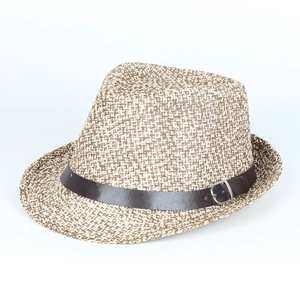 Classic straw Panama hat for men and women with brown leather band and metal buckle