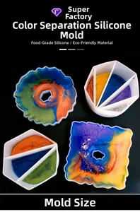 Vista macro di tazze in silicone a scomparti multipli per miscelare resine colorate