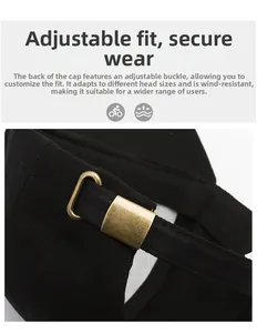 Detail of adjustable metal buckle on black twill cotton baseball cap with vintage finish