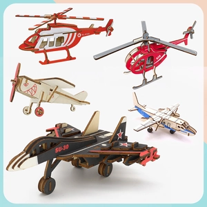 3D Wooden Airplane Model Puzzle Laser Cut Wood Fighter Jet DIY Assembly Educational Toy For Kids Adults Home Decor