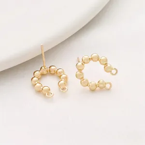 14K gold plated beaded C-shape earrings with DIY hanging loops for jewelry making