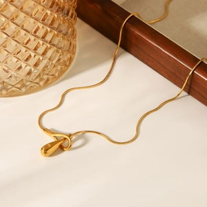 18k gold plated stainless steel snake chain necklace with waterdrop twist pendant