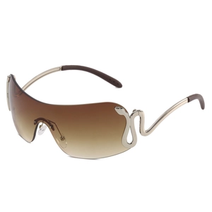 Brown gradient oversized Y2K shield sunglasses with gold metal snake temples