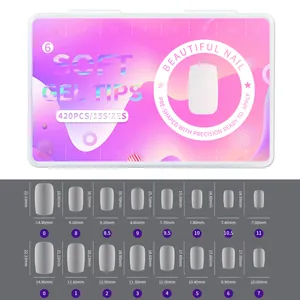 Size chart showing exact length and width for almond matte ultra-thin false nail tips