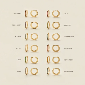 Set of 12 pairs of 18k gold plated stainless steel birthstone huggie hoop earrings