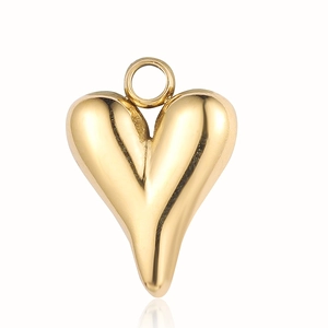 Detailed view of a heart-shaped golden stainless steel pendant with a polished finish