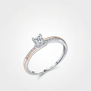 925 Sterling Silver Round Cubic Zirconia Ring For Women Luxury Two Tone Rose Gold Plated Inlaid Engagement Wedding Ring Jewelry