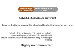Elastic waist belt with dual alloy buckles, width 5.0cm and stretchable length 70cm
