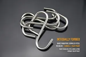 Close-up of thick stainless steel S-hooks showing smooth one-piece construction and metallic luster
