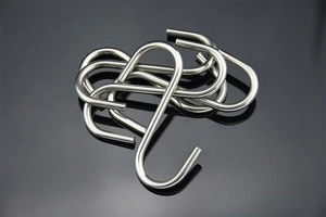 Close-up of thick stainless steel S-hooks showing smooth one-piece construction and metallic luster