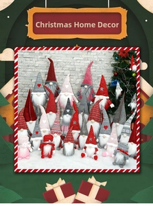 Collection of plush Christmas gnomes with heart patterns and various festive designs