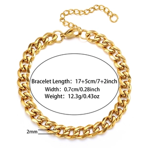 Detail showing 7mm wide gold Cuban chain bracelet dimensions 17cm plus 5cm extension