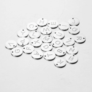 Polished 12mm stainless steel round alphabet pendants A-Z with mirror finish charms